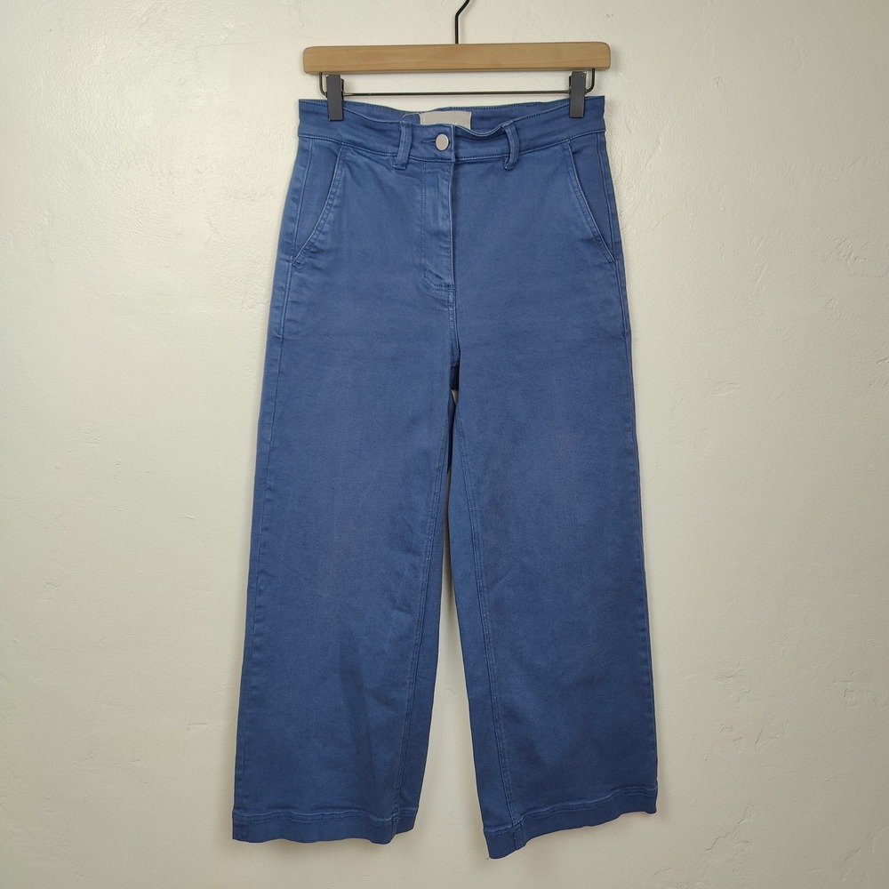 Everlane Wide Leg Crop Pants Women 4 Blue High Rise Stretch Minimalist Aesthetic - Picture 2 of 9